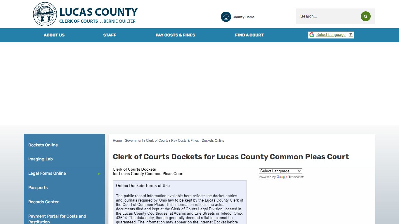 Clerk of Courts Dockets for Lucas County Common Pleas ...